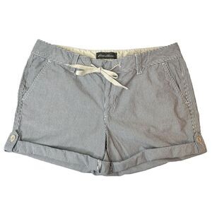 EDDIE BAUER Blue & White Pinstripe Cotton Shorts Size 12